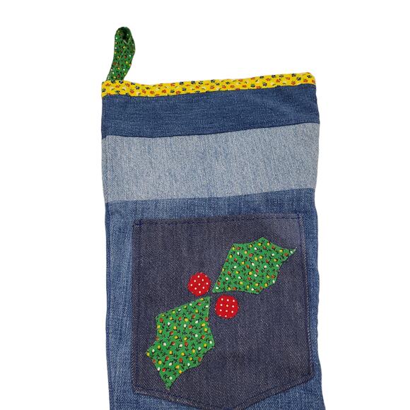 Vintage Denim Christmas Stockings Pair Deadstock Fabric Handmade Stockings - Picture 2 of 14